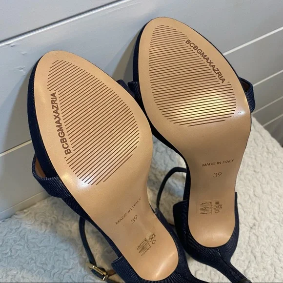 💕3/$50💕NWOT BcbgMaxAzria Denim Strap Heel Size 39 - Picture 5 of 14
